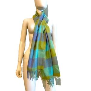 % Cashmere Multi Colored Plaid Scarf Made in Scotland Fringe Classic UNISEX
